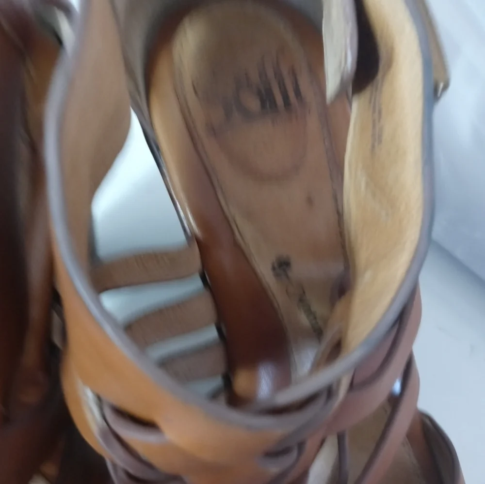 Sofft Ohana Wooden Platform camel Genuine Leather peep toe Heels 7.5